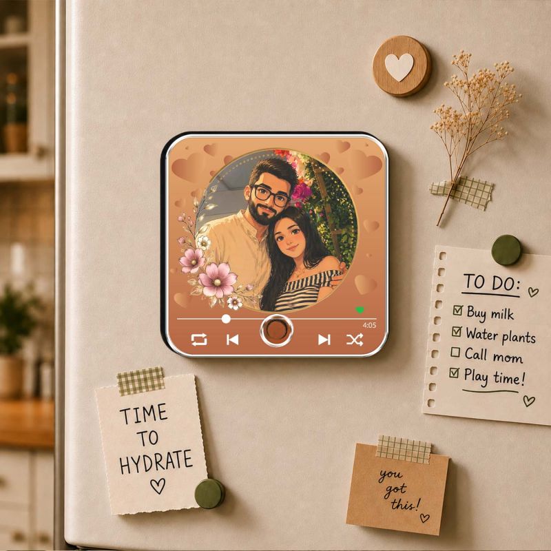 Personalized Caricature Theme Couple Photo Musical Fridge Magnet with Custom Photo & Song Surprise Gift for Wife, Husband, Girlfriend, Boyfriend